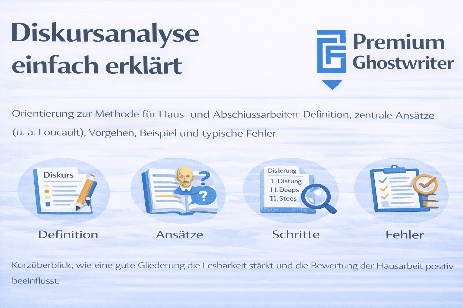 Diskursanalyse für Hausarbeit und Abschlussarbeit: Definition, Ansätze nach Foucault, Schritte, Beispiel und typische Fehler im Überblick