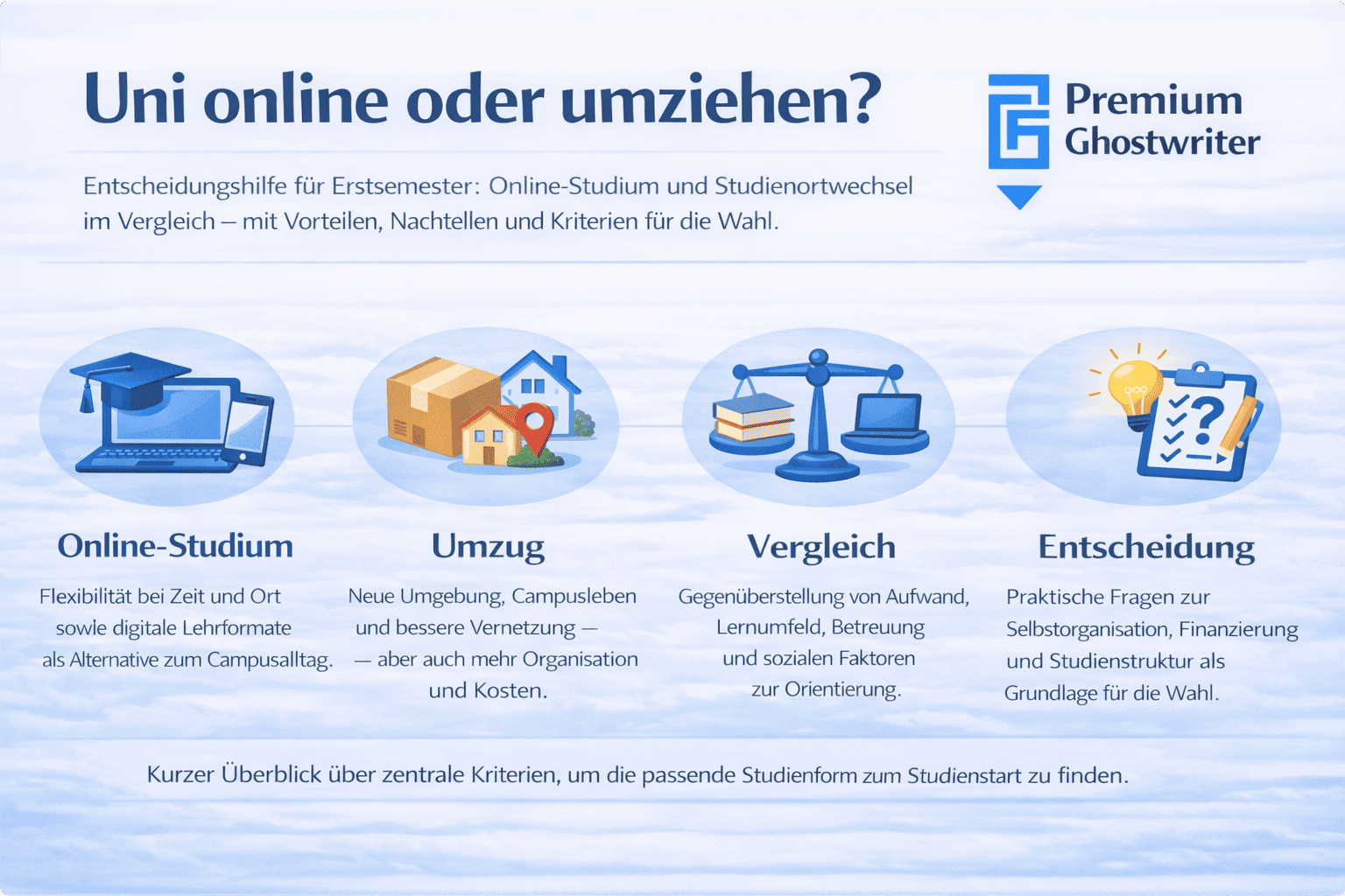 Uni online studieren oder fürs Studium umziehen – Entscheidungshilfe für Erstsemester