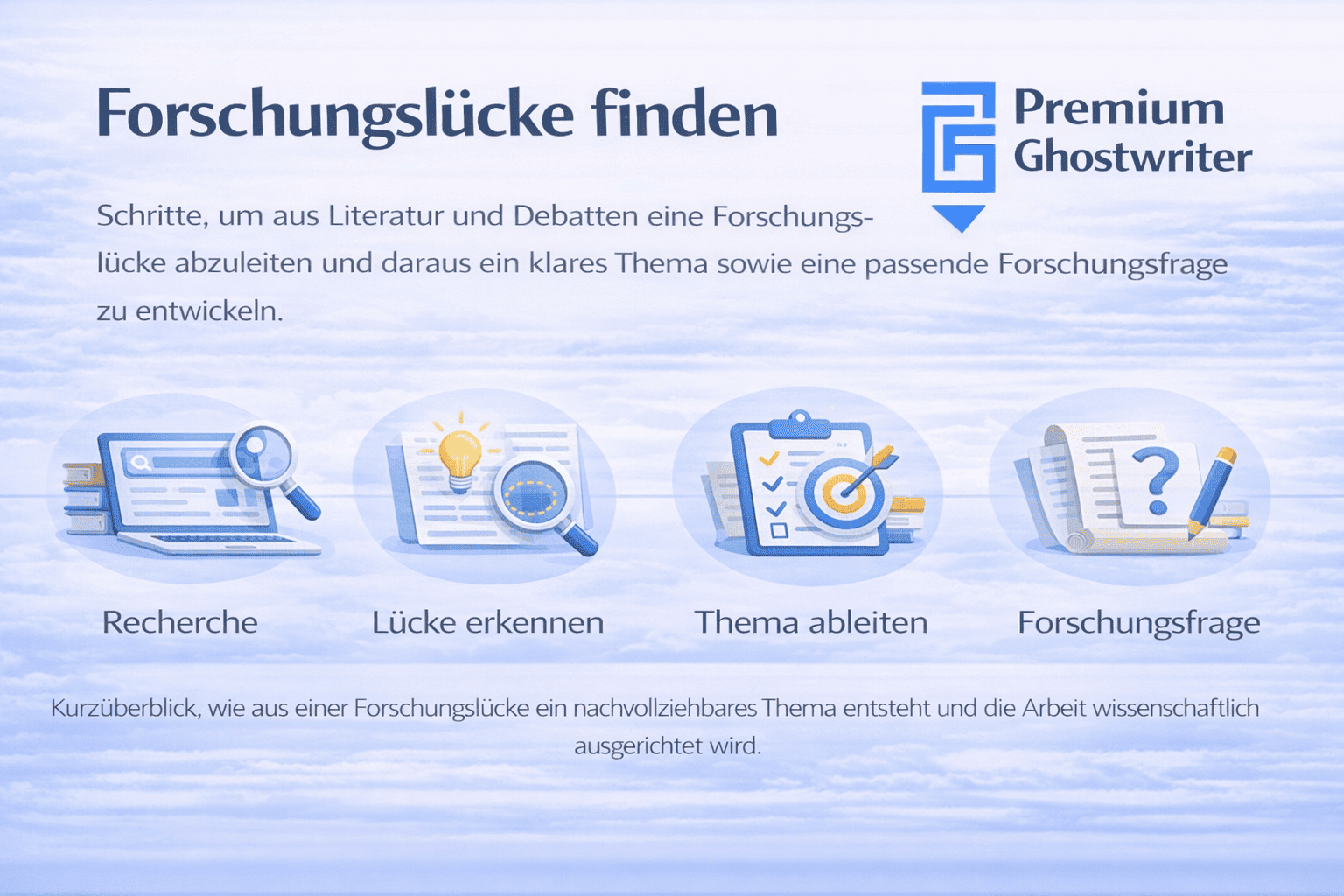 Forschungslücke finden: Recherche, Lücke erkennen, Thema ableiten und Forschungsfrage formulieren – Schritte im Überblick
